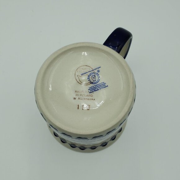 Polish Pottery Garden Bouquet Mug Red Yellow Gold Daisy Blue Swirl Mug - Picture 6 of 8